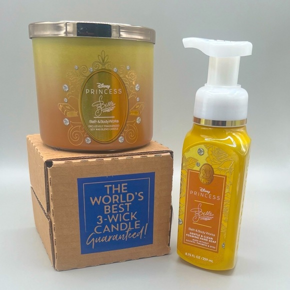 Bath & Body Works + Disney PRINCESS BELLE 3-Wick Candle & Foaming Hand Soap NEW - Picture 1 of 9